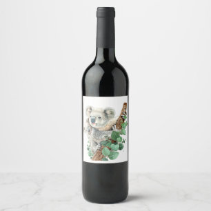 Cute Little Koala Bear Australian Animal Art  Wine Label