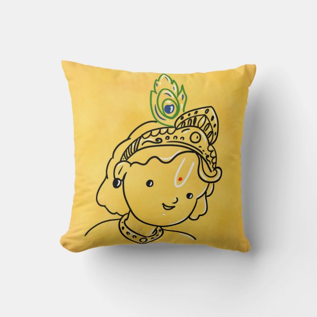Cute Little Krishna Square Pillow for Kids (Front)
