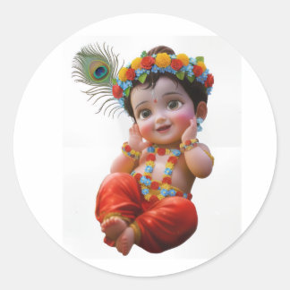 Cute Little Krishna Traditional Indian Art Poster Classic Round Sticker
