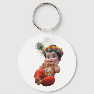 Cute Little Krishna Traditional Indian Art Poster Keychain