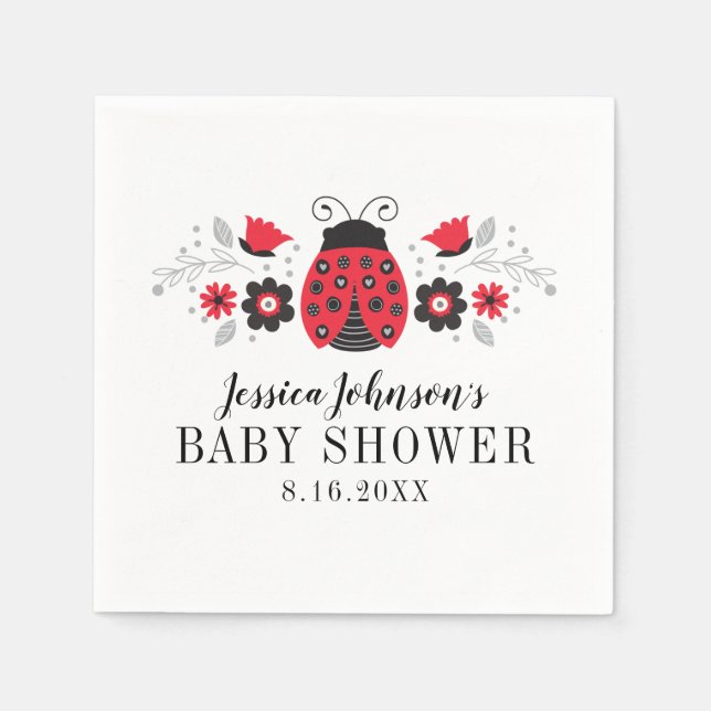 Cute Little Lady Ladybug Baby Shower Napkin (Front)