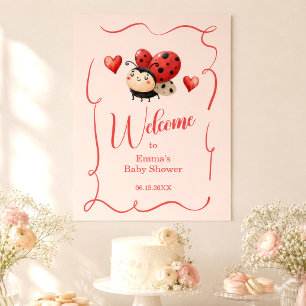 Cute Little Ladybug Baby Shower Welcome Poster