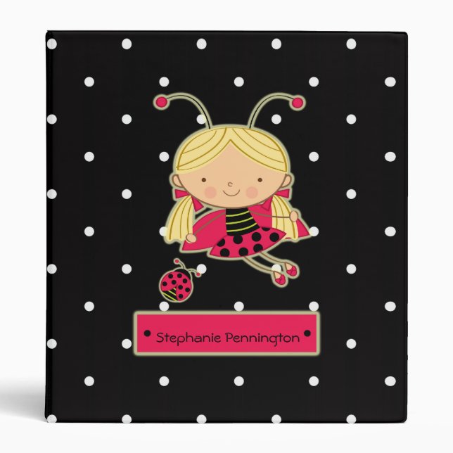 Cute little ladybug girl personalized avery binder (Front)
