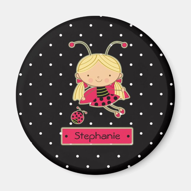 Cute little ladybug girl personalized magnet (Front)