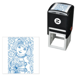 CUTE LITTLE LADYBUG WITH HEART BOUQUET, WHIMSICAL SELF-INKING STAMP