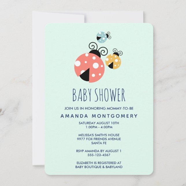 Cute Little Ladybugs Baby Shower Invitation (Front)