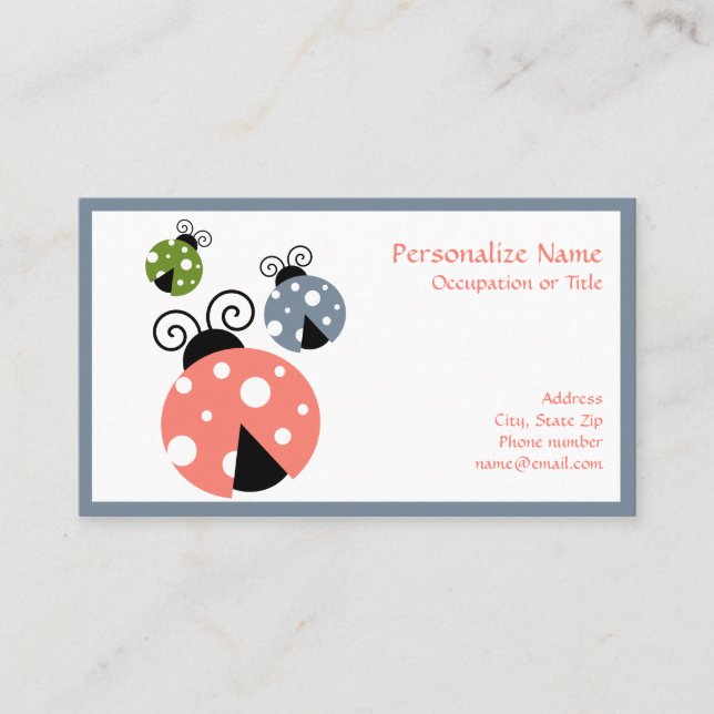 Cute Little Ladybugs Mom Babies Girly Pink Business Card (Front)