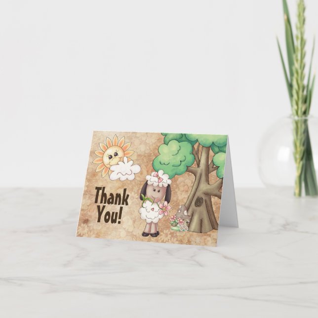 Cute Little Lamb and Flowers Sheep Thank You (Front)