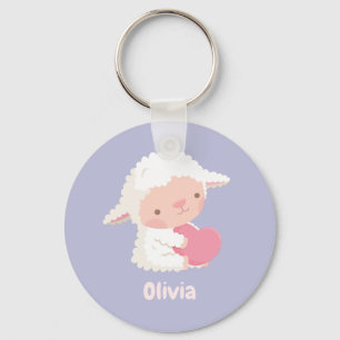 Cute Little Lamb Hugging Heart Kids Personalized Keychain