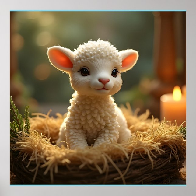 CUTE LITTLE LAMB IN A MANGER POSTER (Front)