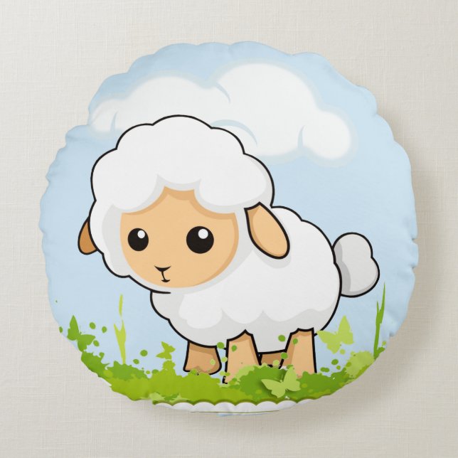 Cute Little Lamb Round Pillow (Front)