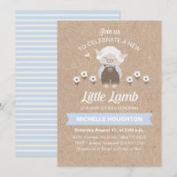Cute Little Lamb Rustic Baby Boy Shower Invitation
