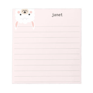 Cute Little Llama, Pink Personalized Lined Notepad