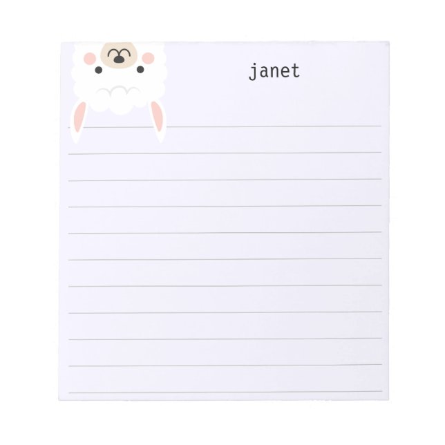 Cute Little Llama, Purple Personalized Lined Notepad (Front)