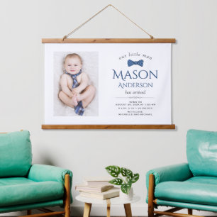 Cute Little Man   Boy Photo Birth Announcement Hanging Tapestry