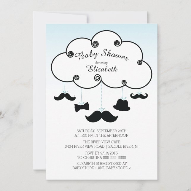 Cute Little Man Mustache Baby Shower Invitations (Devant)