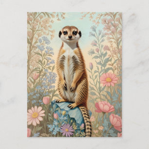 Cute Little Meerkat Pastel Floral Postcard