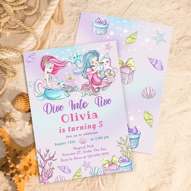 Cute Little Mermaid 5th Birthday Party Invitation (Creator Uploaded)