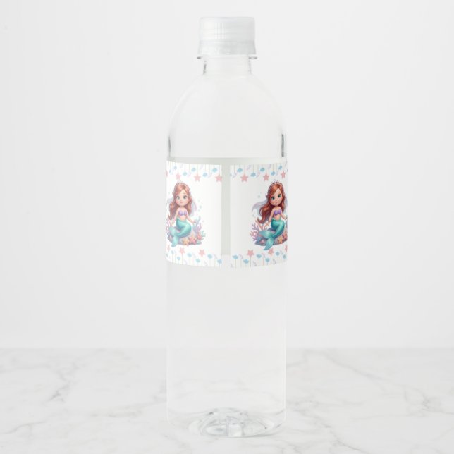 Cute Little Mermaid Baby Shower Water Bottle Label (Back)