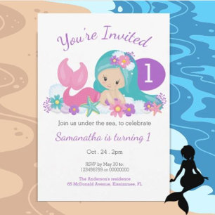 Cute Little Mermaid Birthday Party Invitation