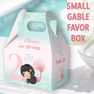 Cute Little Mermaid Dark Hair Pink Small Gable Favor Box