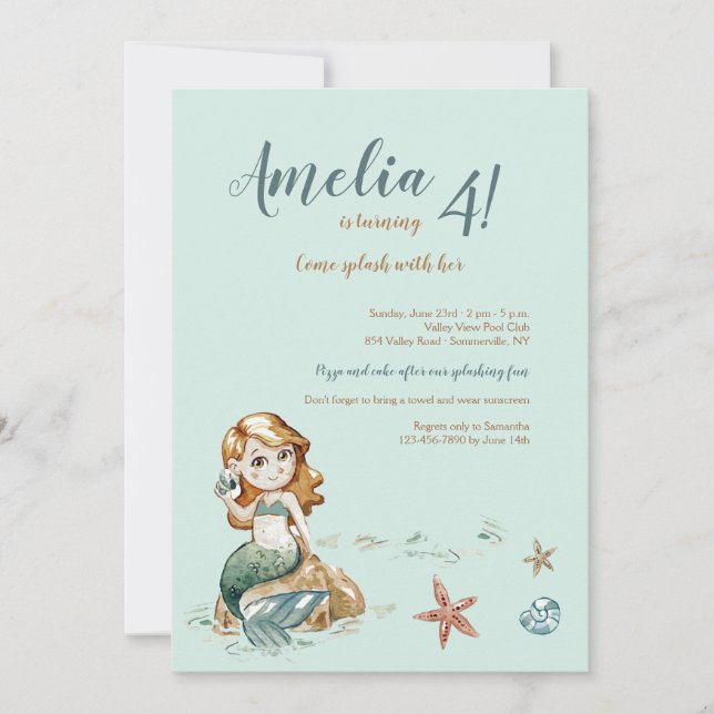 Cute Little Mermaid Invitation (Front)