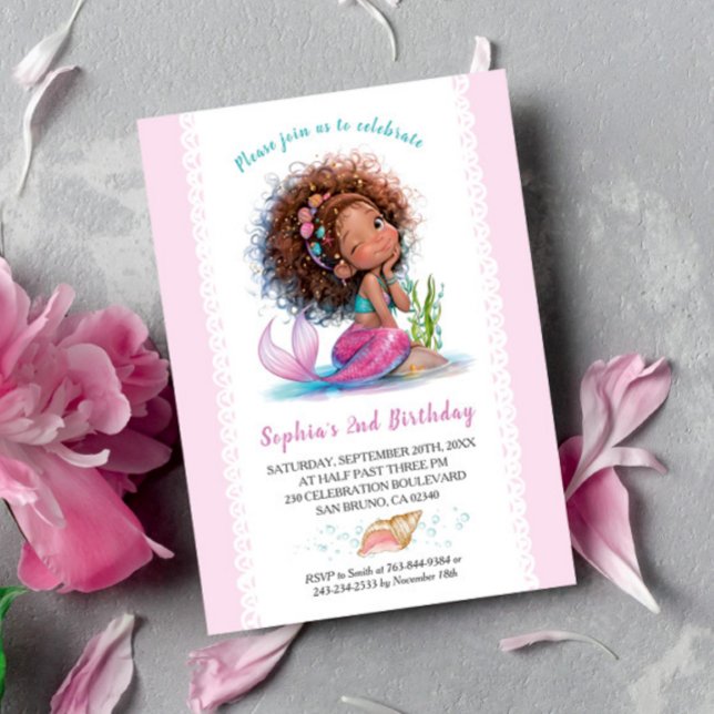 Cute Little Mermaid Invitation de fête d'anniversa (Créateur téléchargé)