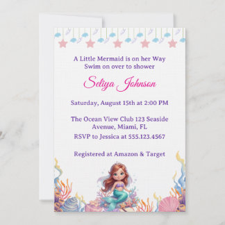 Cute Little Mermaid Under the Sea Girl Baby Shower Invitation