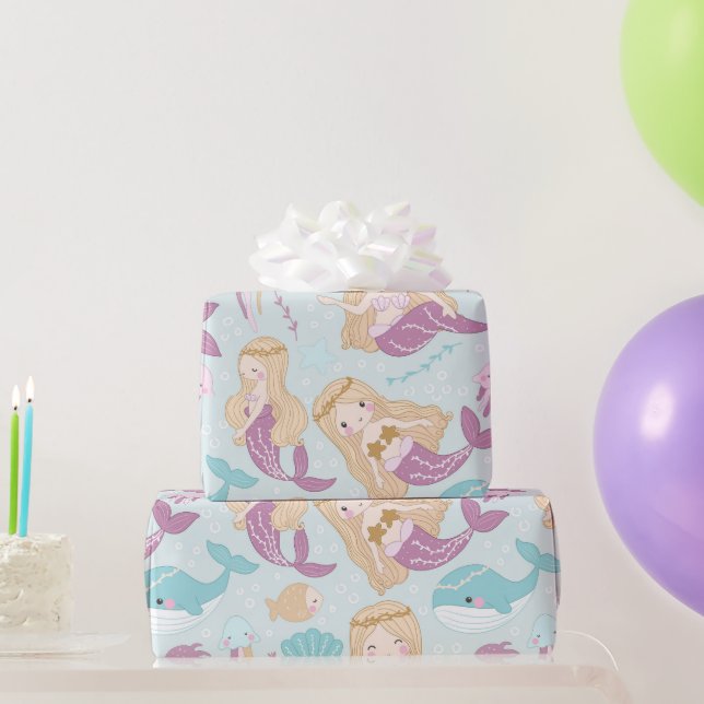 Cute Little Mermaid Under The Sea Pattern Wrapping Paper (Party Gifts)