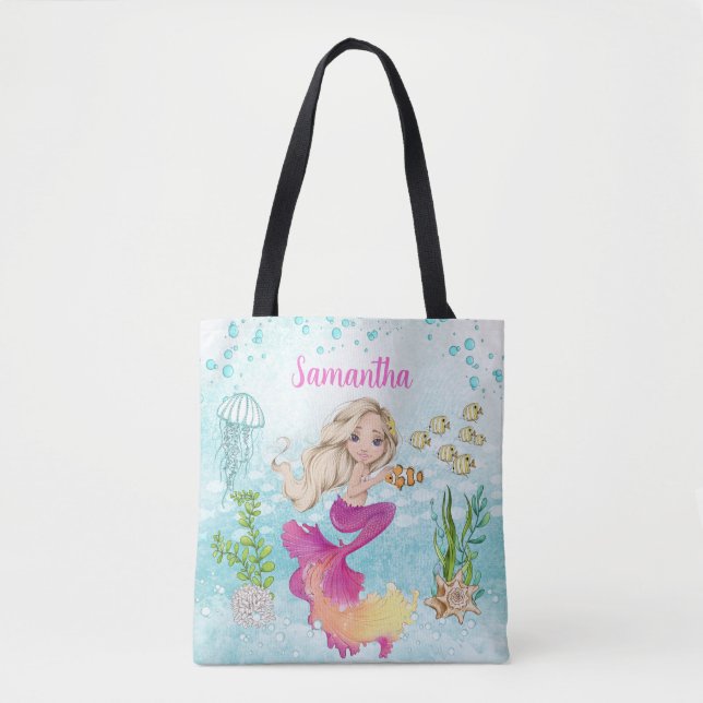Cute Little Mermaid Under the Sea Tote Bag (Front)