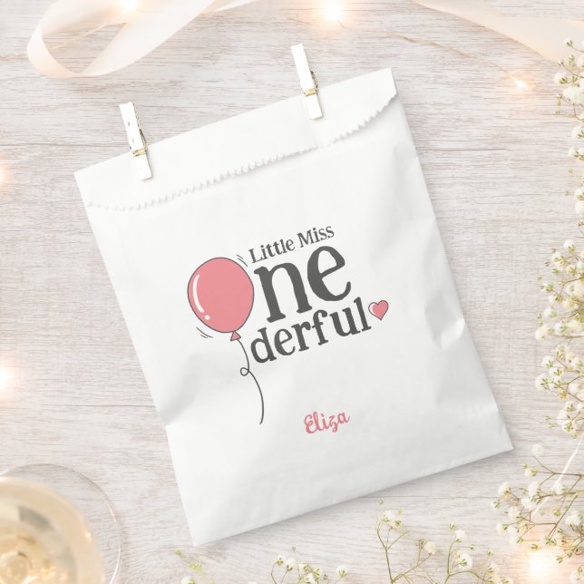 Cute Little Miss Onederful First Birthday Pink Favour Bag (Clipped)