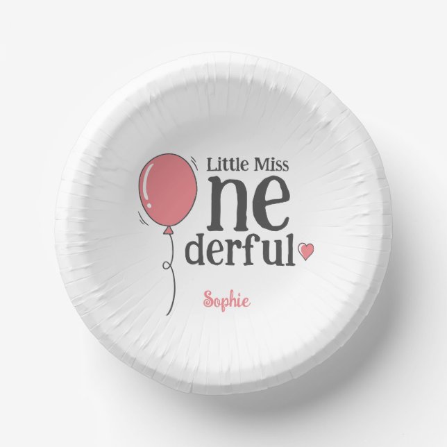 Cute Little Miss Onederful Pink Balloon Paper Plate (Front)
