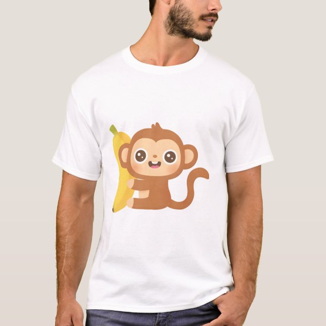 Cute Little Monkey and Banana T-Shirt (Front)