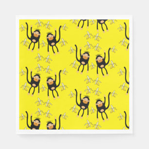 Cute Little Monkey And Bananas Napkin