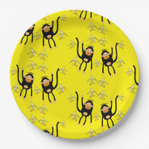 Cute Little Monkey And Bananas Paper Plate