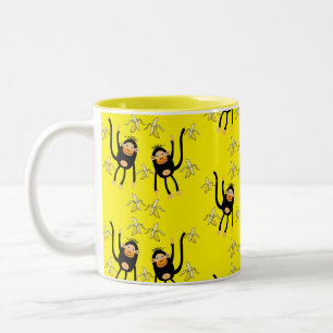 Cute Little Monkey And Bananas Two-Tone Coffee Mug