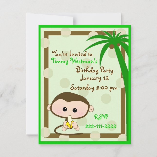 Cute Little Monkey Birthday Invitation (Front)