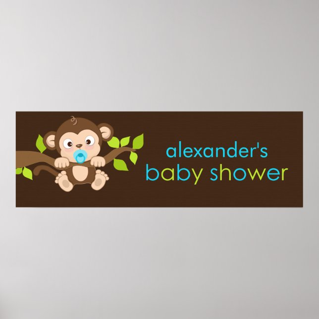 Cute Little Monkey Boy Baby Shower Banner Poster (Front)
