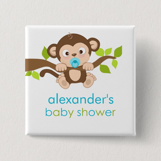 Cute Little Monkey Boy Baby Shower Button (Front)