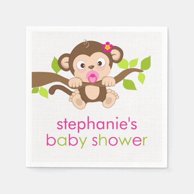 Cute Little Monkey Girl Baby Shower Paper Napkins (Front)