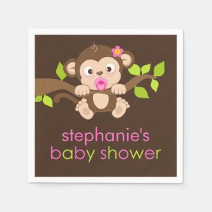 Cute Little Monkey Girl Baby Shower Paper Napkins