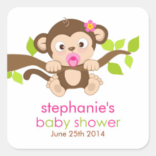 Cute Little Monkey Girl Baby Shower Sticker