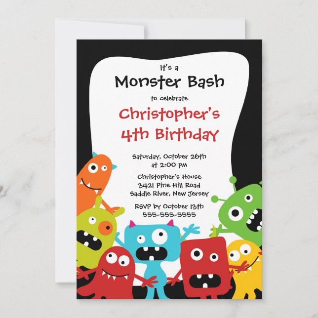 CUTE Little Monster Bash Birthday Party Invitation (Front)