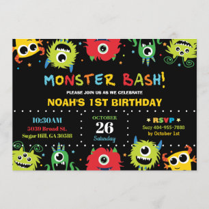 Cute Little Monster Bash Boy Birthday Invitation