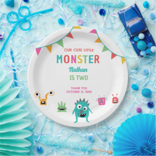 Cute Little Monster Birthday Boy Halloween Paper Plate