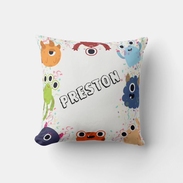Cute Little Monster Birthday Party for All Ages Throw Pillow (Front)