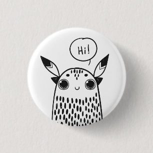 Cute Little Monster Black and White Illustrated 1 Inch Round Button