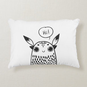 Cute Little Monster Black and White Illustrated Accent Pillow
