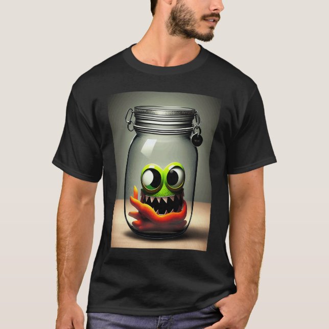 cute little monster in a jar Halloween horror funn T-Shirt (Front)