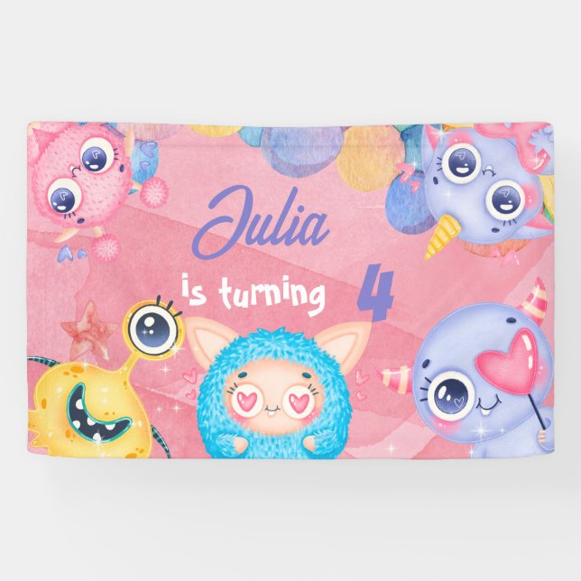 Cute Little Monster kids Birthday  Banner (Horizontal)